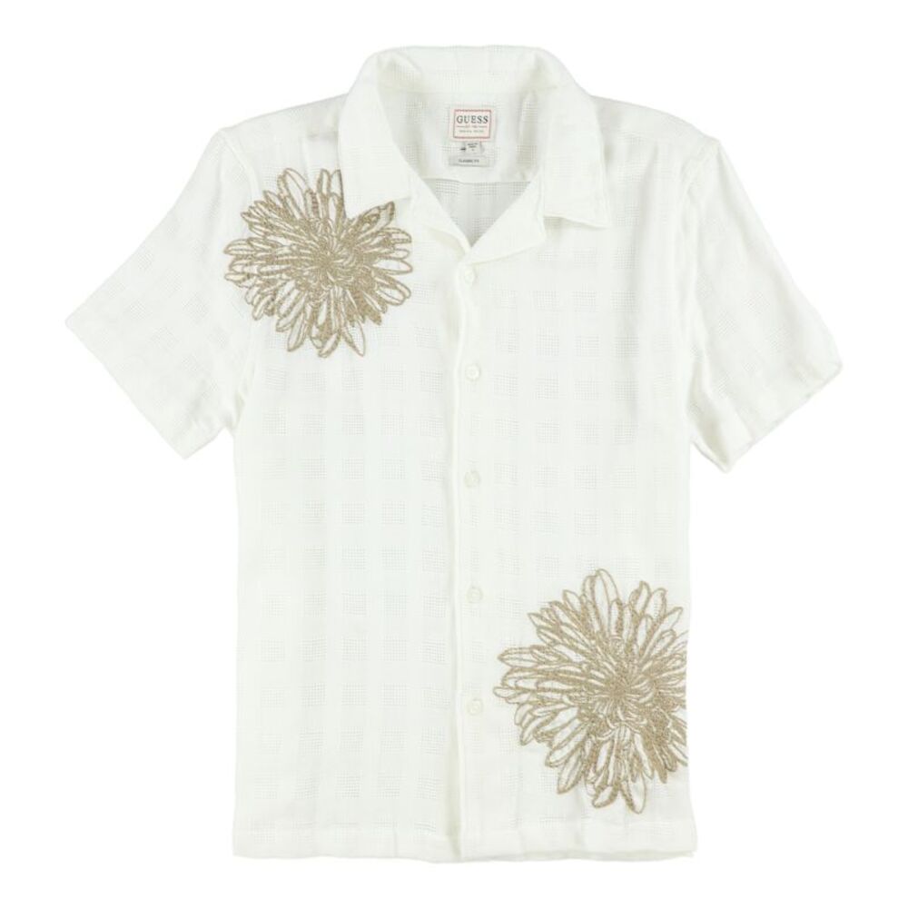 GUESS Mens Conrad Regular-Fit Embroidered Button Up Shirt, NWT